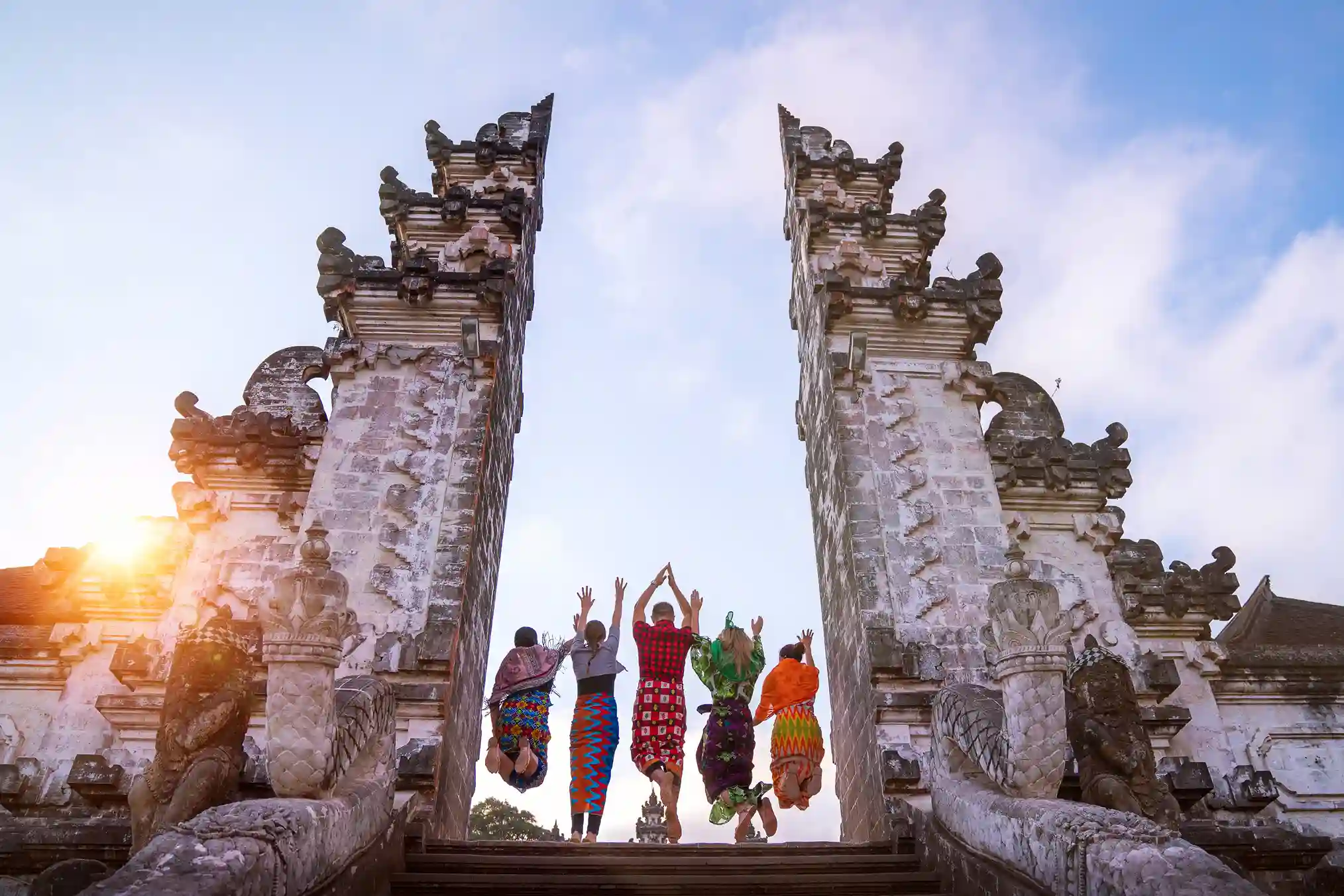 Visitors in sarongs at the Gates of Heaven, Pura Lempuyang East Bali