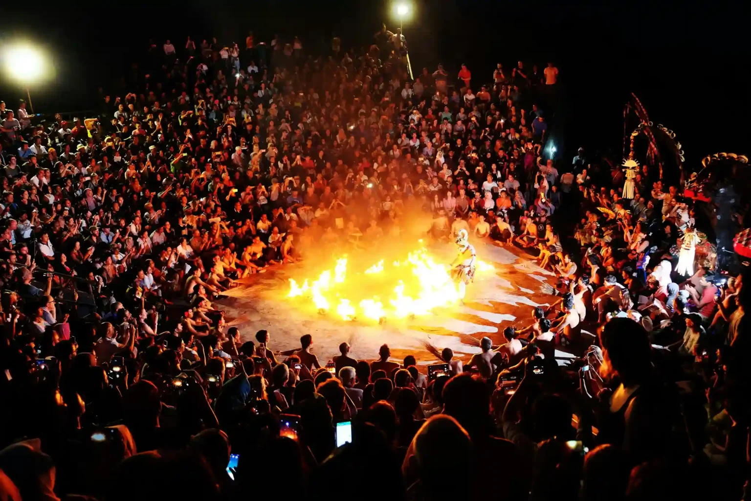 Kecak fire dance performed before a full audience at Uluwatu, Bali